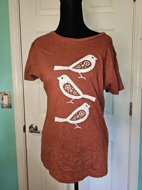 Brick Red Bird Graphic Tee by Instant Message Women's Size L